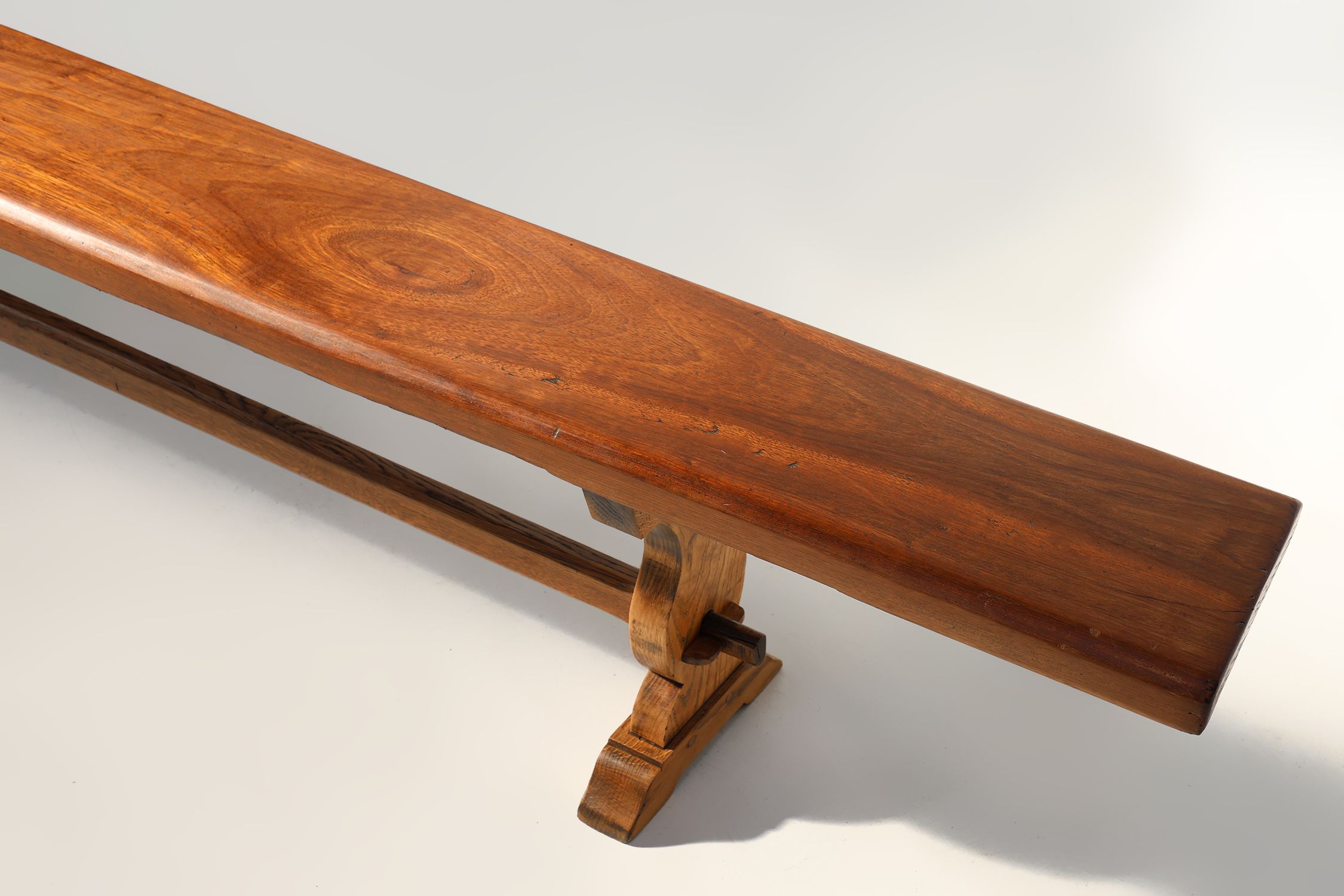 French Extra long solid elm wooden monastery bench, ca. 1850thumbnail